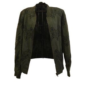 Blue Rain Lace Olive Green Bomber Jacket